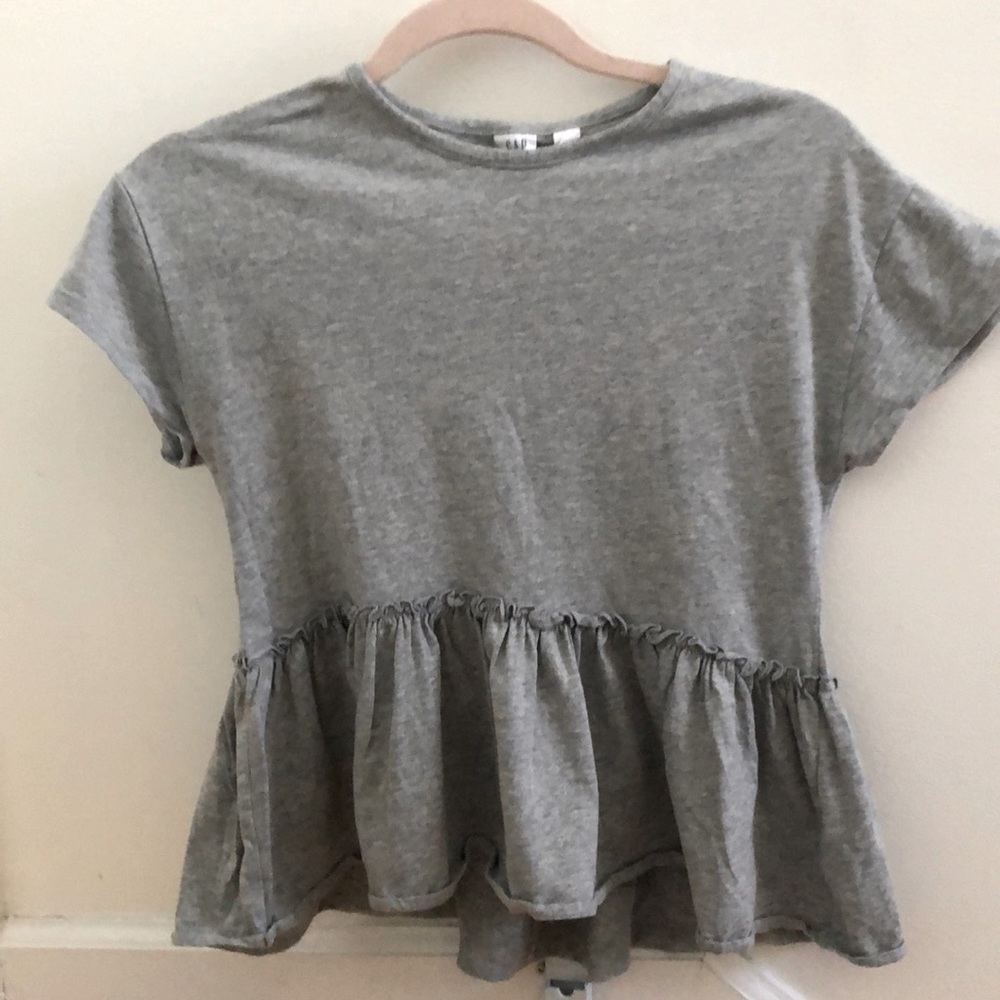 GAP girls grey blouse with ruffles.